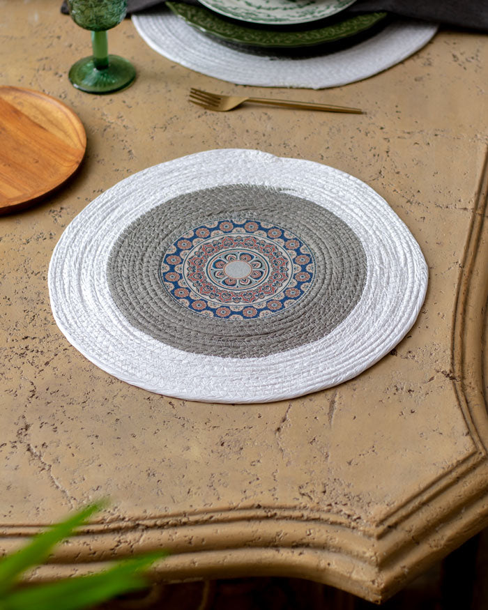 Bohemian Mandala Placemat - White Grey - The Decor Kart