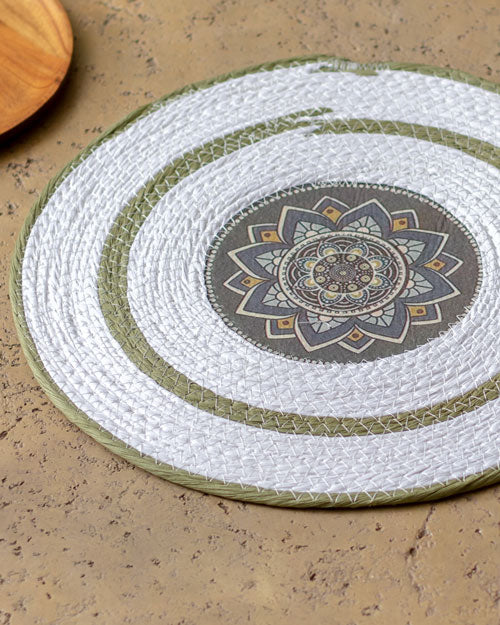 Bohemian Mandala Placemat - White Green - The Decor Kart
