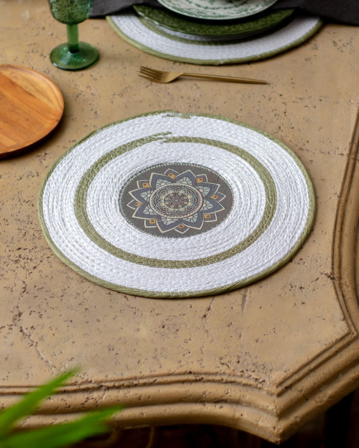 Bohemian Mandala Placemat - White Green - The Decor Kart