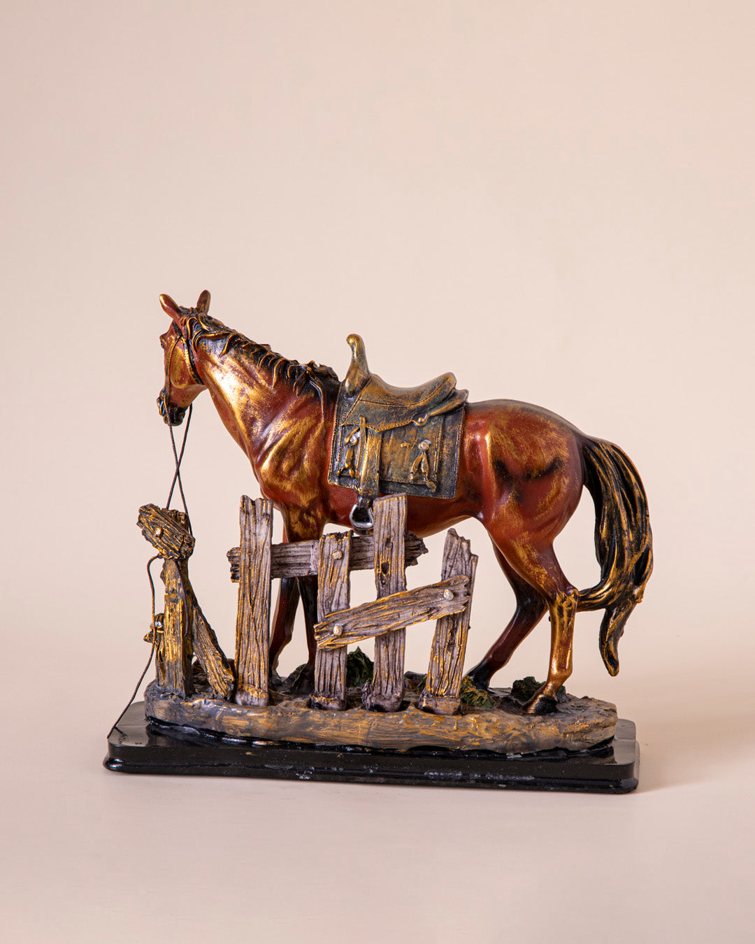 Saddled Rustic Decorative Horse Figurine 