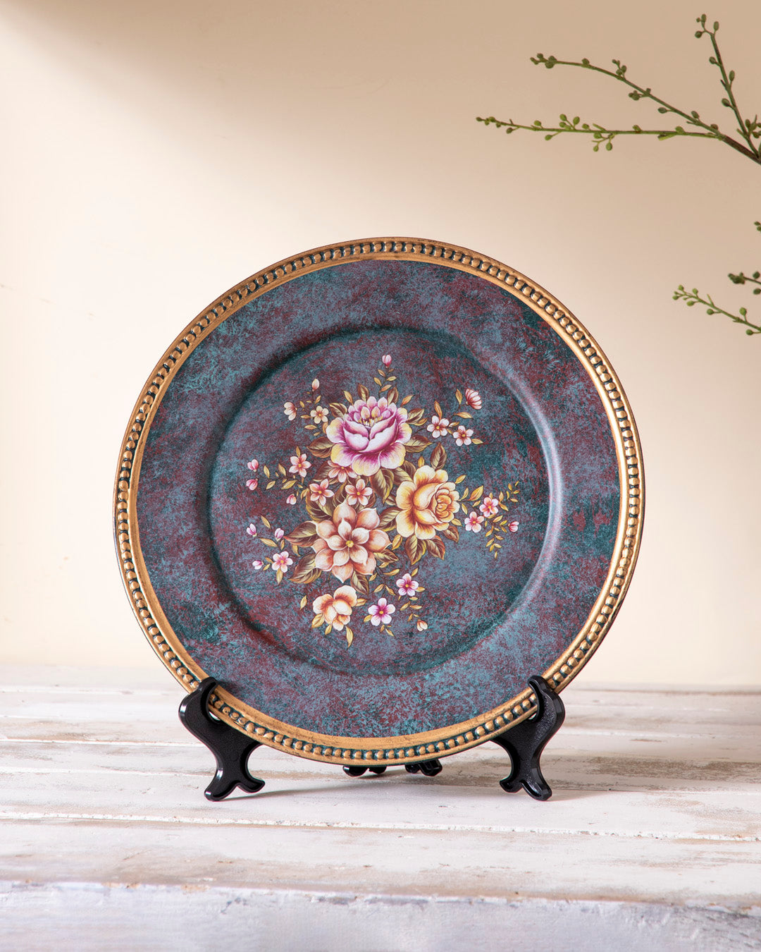 Rustic Rose Decorative Plate - 13" 