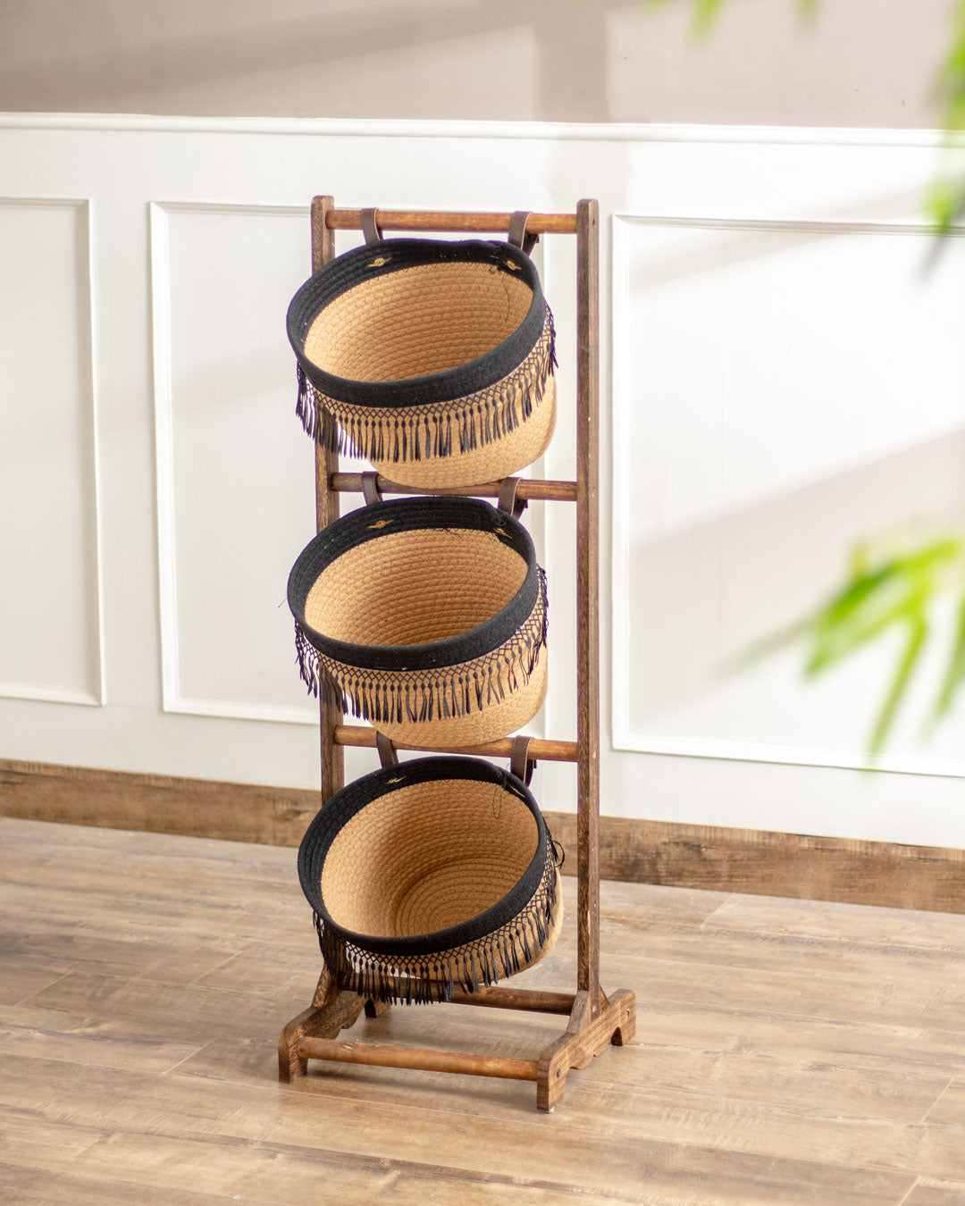 Earthly Elegance 3-Tier Basket Rack - The Decor Kart 