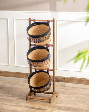 Earthly Elegance 3-Tier Basket Rack - The Decor Kart 