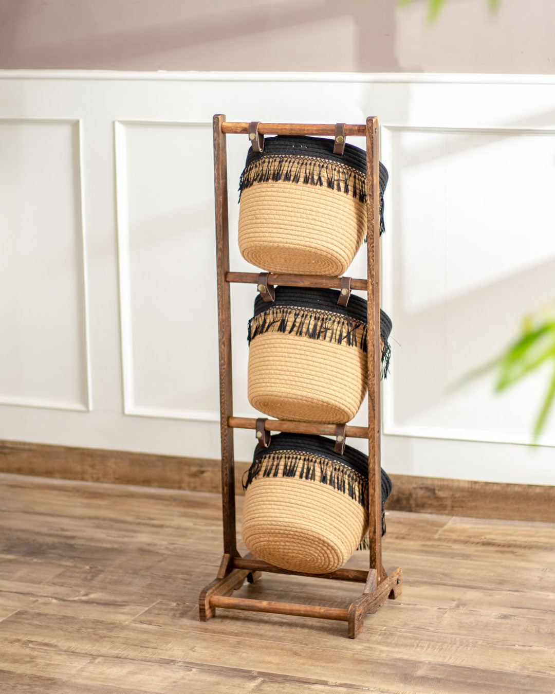 Earthly Elegance 3-Tier Basket Rack - The Decor Kart 