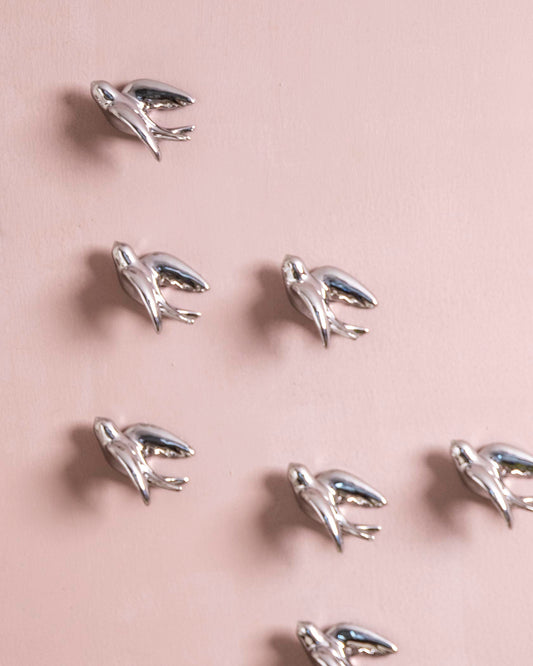 Nightingale Wall Mounted Ceramic Birds Silver Small - Set of 8