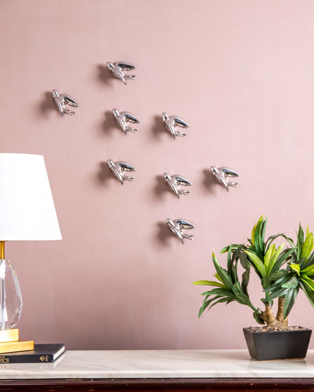 Nightingale Wall Mounted Ceramic Birds Silver Small - Set of 8 