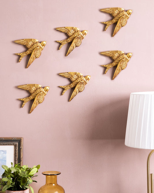 Nightingale Wall Mounted Birds Gold - Set of 6