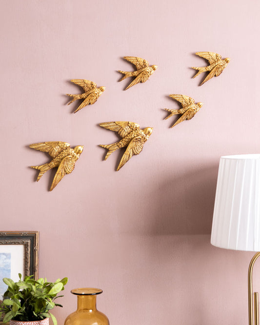 Nightingale Wall Mounted Birds Gold - Set of 6