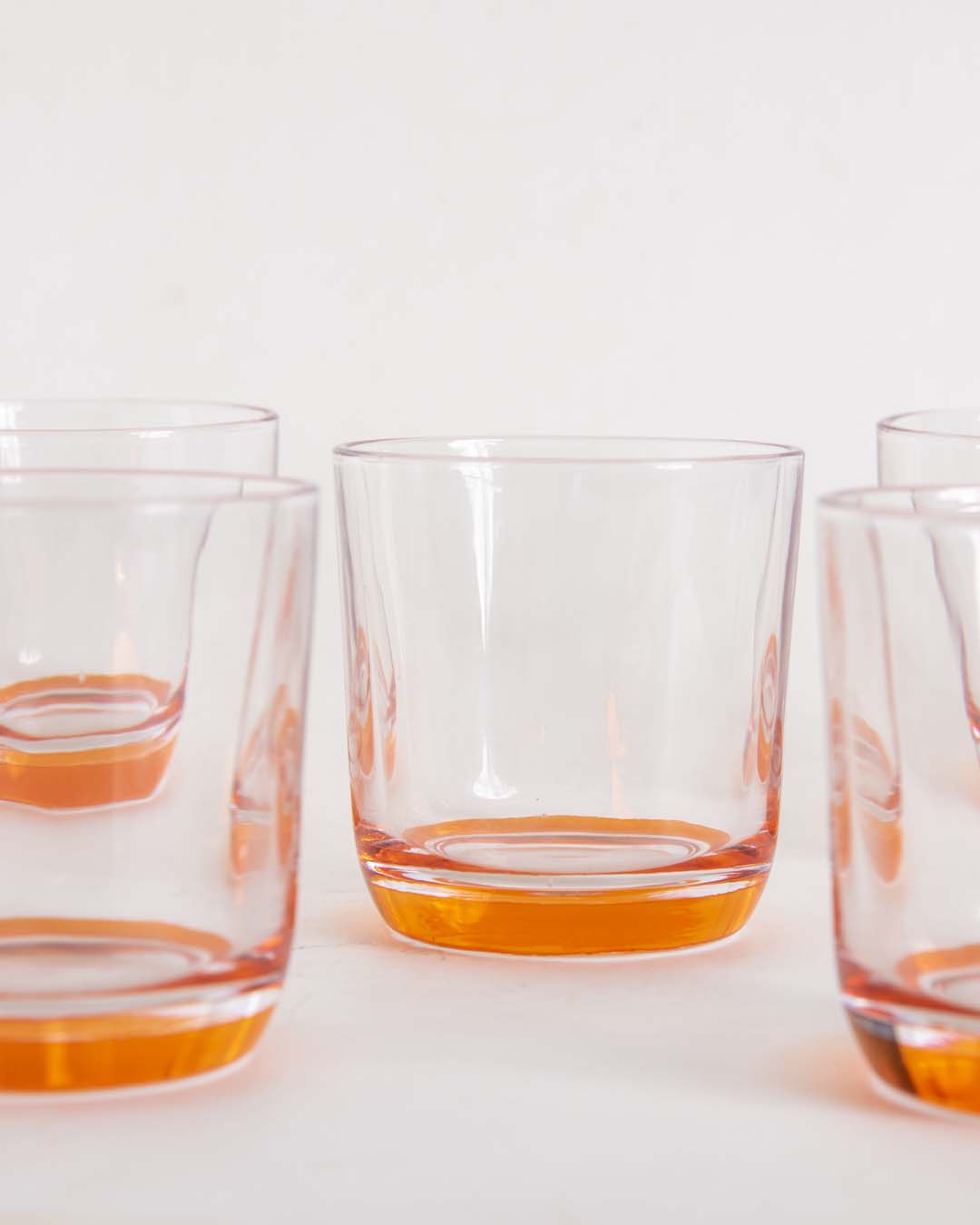 Orange Tinted Base Drinking Glass - Set Of 6 
