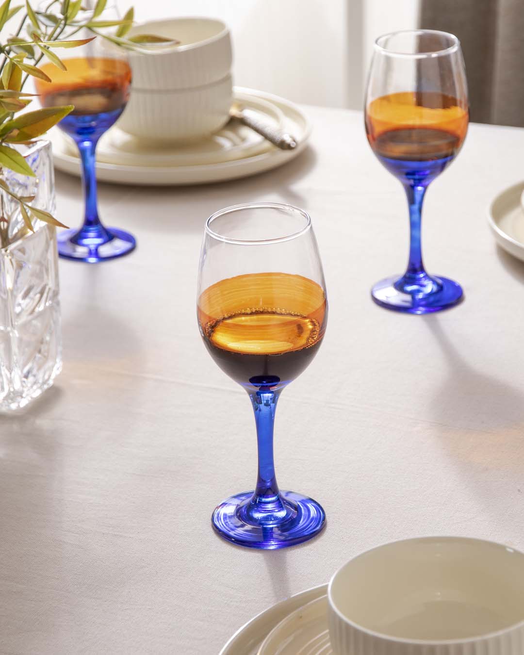 Blue Tinted Base Wine Glass - Set Of 6 