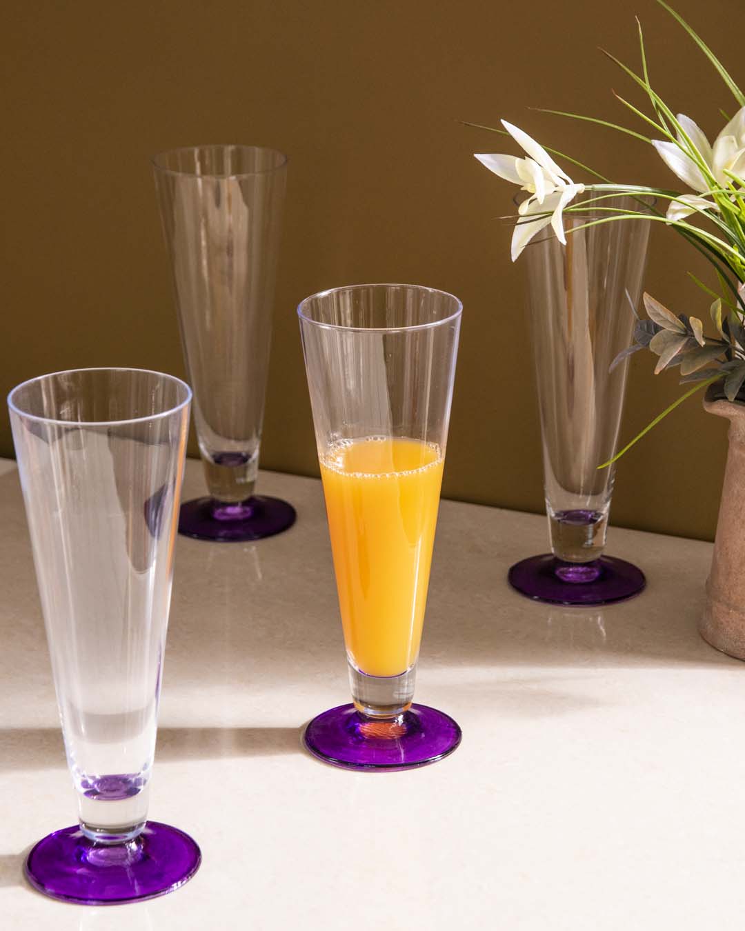 Purple Base Flute Champagne Glass - Set Of 6 