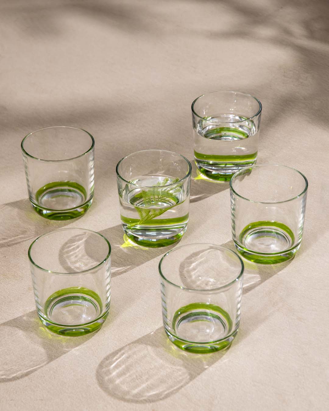 Green Tinted Base Drinking Glass - Set Of 6 