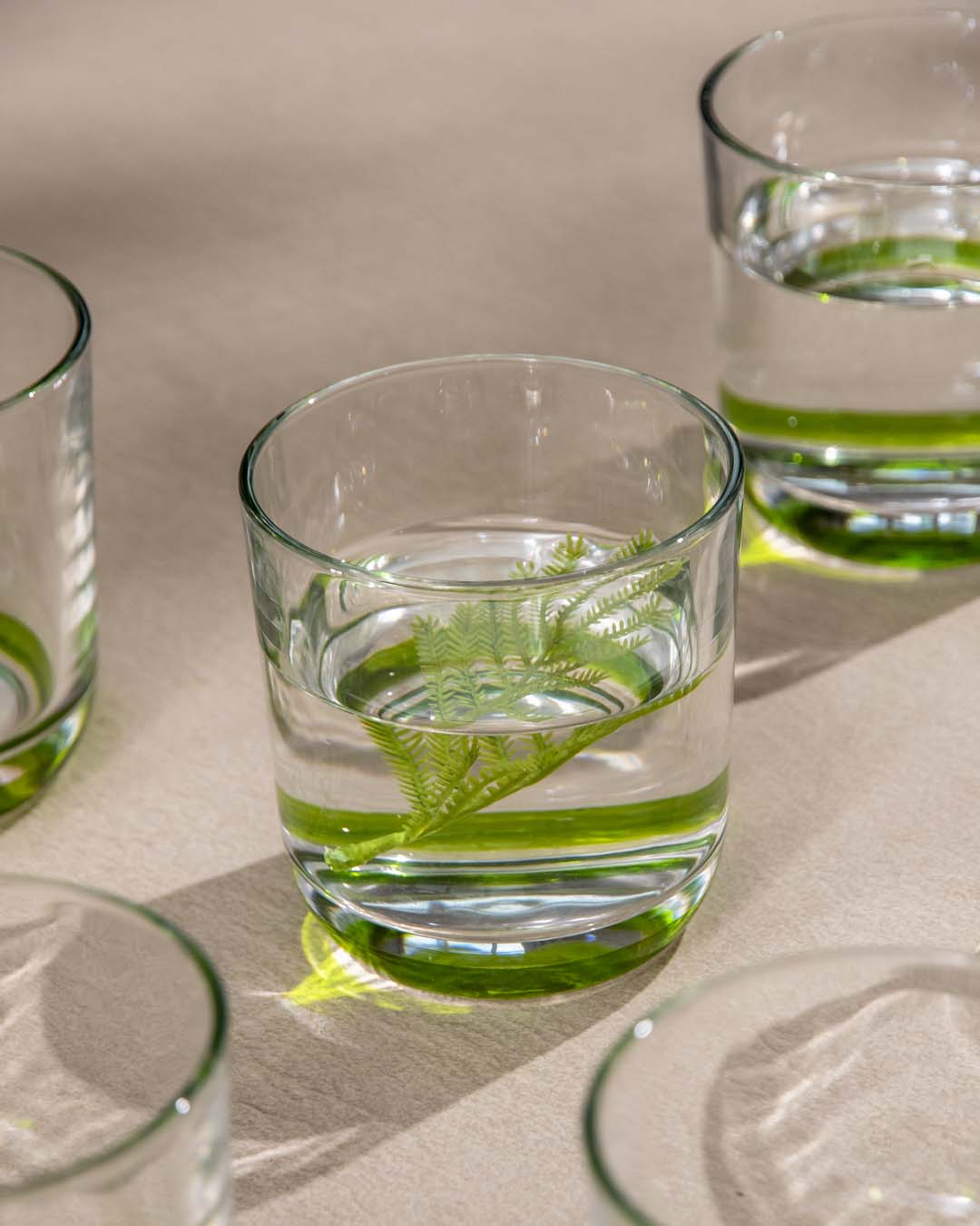 Green Tinted Base Drinking Glass - Set Of 2 