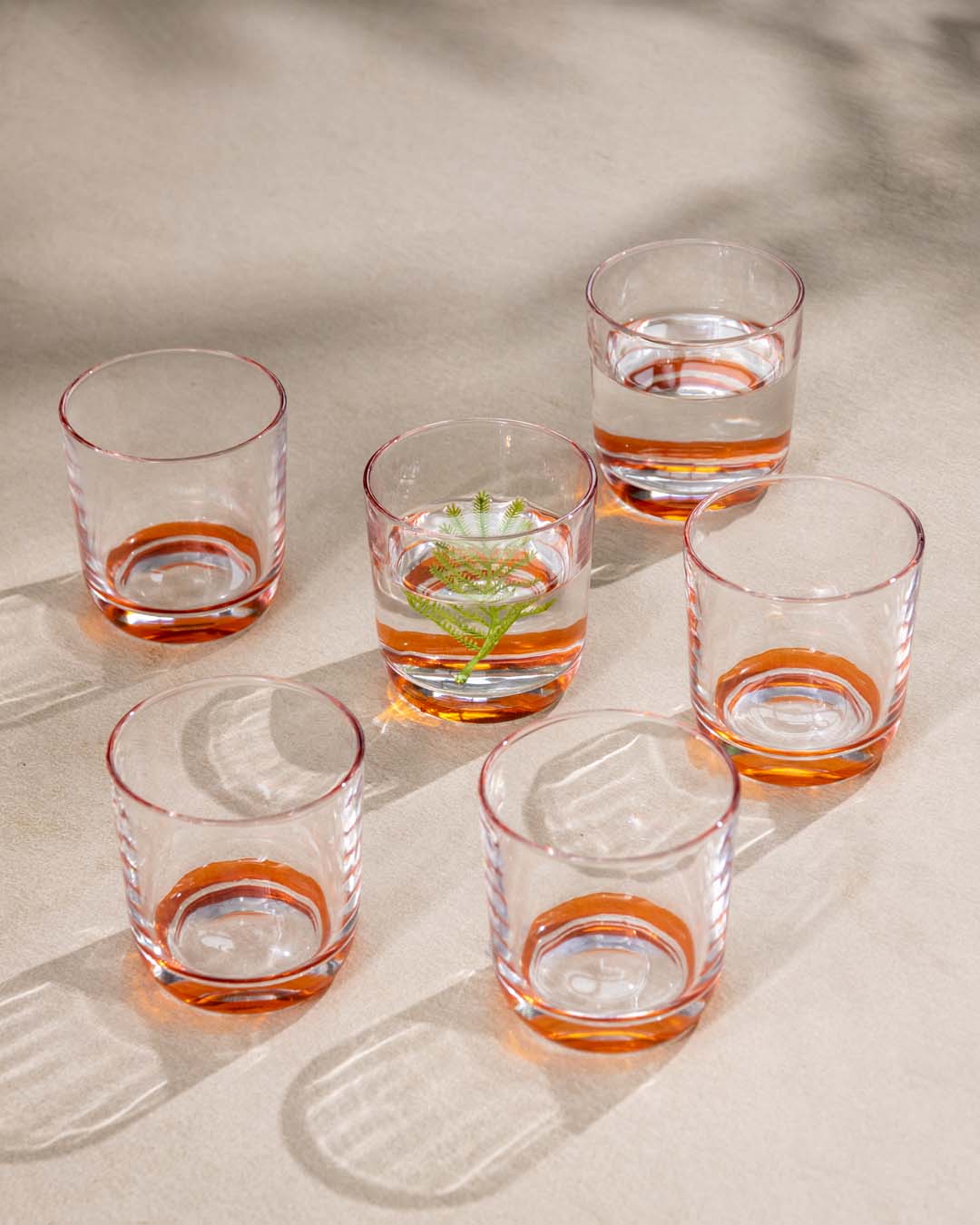 Orange Tinted Base Drinking Glass - Set Of 6 