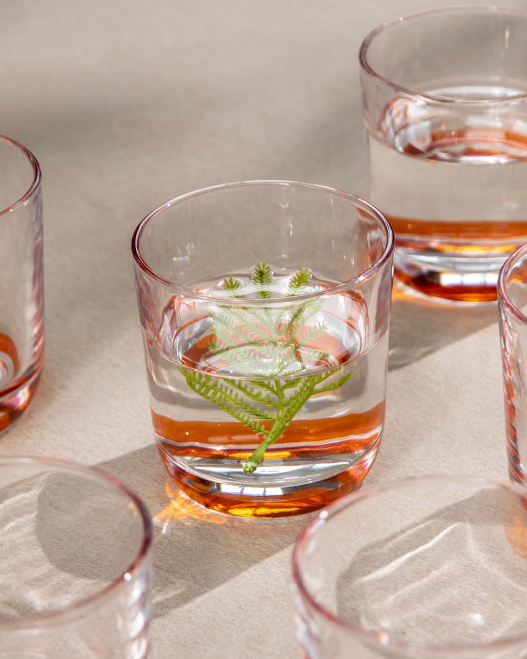 Orange Tinted Base Drinking Glass - Set Of 6 