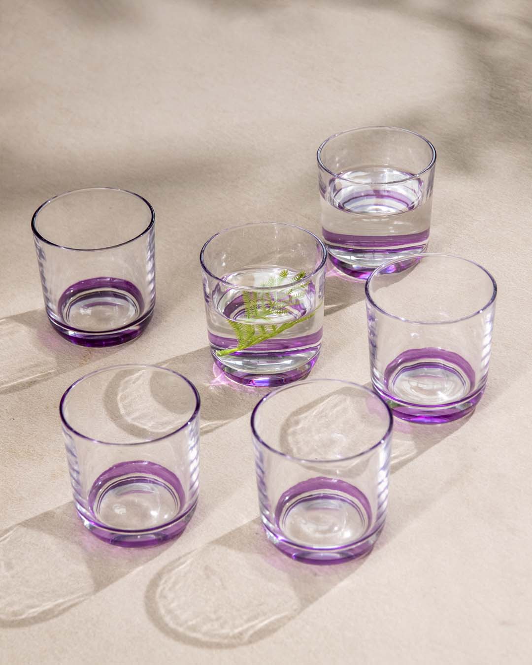 Purple Tinted Base Drinking Glass - Set Of 6 