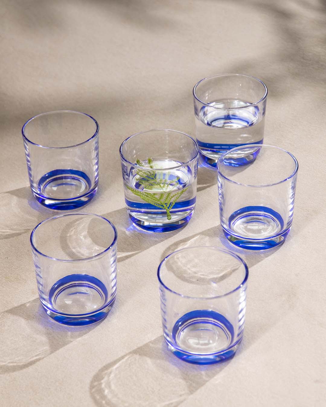Blue Tinted Base Drinking Glass - Set Of 6 