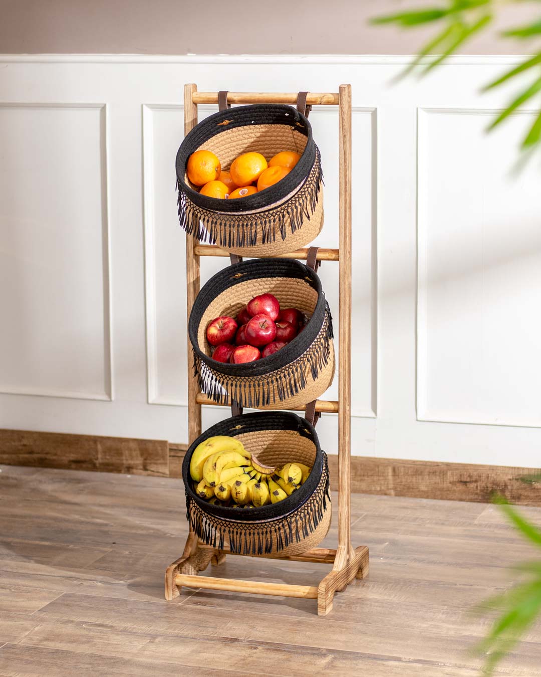 Earthly Elegance 3-Tier Basket Rack - The Decor Kart 