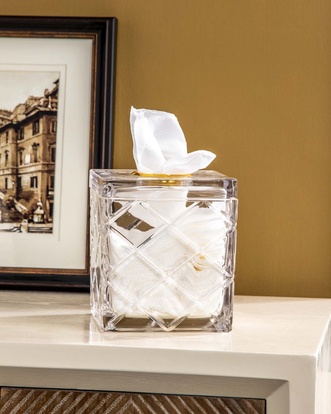 Diamond Cut Glass Candy Jar WIth Golden Rim 