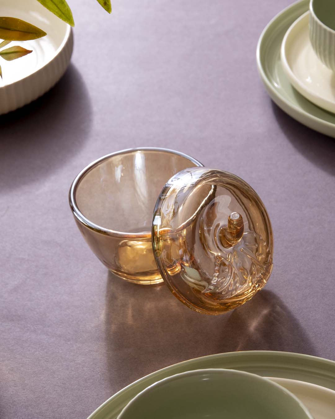 Apple Shaped Glass Candy Jar - Amber 