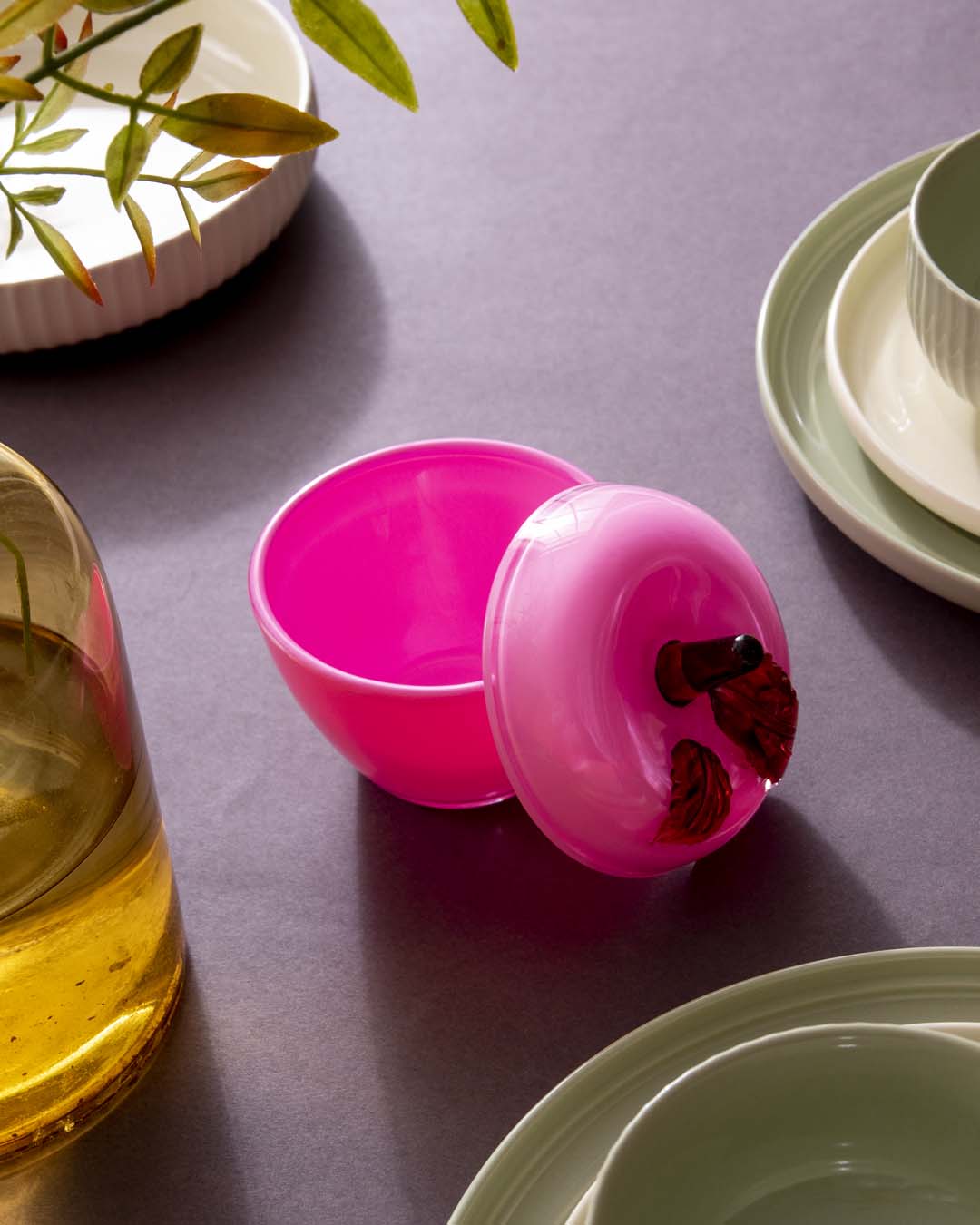 Apple Shaped Glass Candy Jar - Pink 