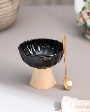 Mid-Century Footed Bowl-Black - The Decor Kart 