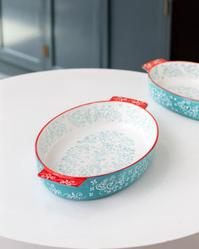 Floral Lace Oval Blue Baking Dish - Large - The Decor Kart 