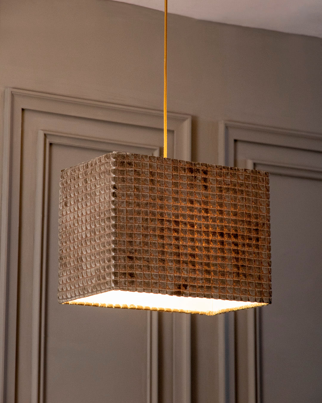 Neutral Grid Rectangular Shade Pendant Light 