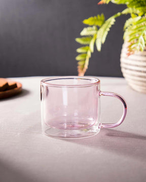 Double Wall Glass Tea Cup - Pink