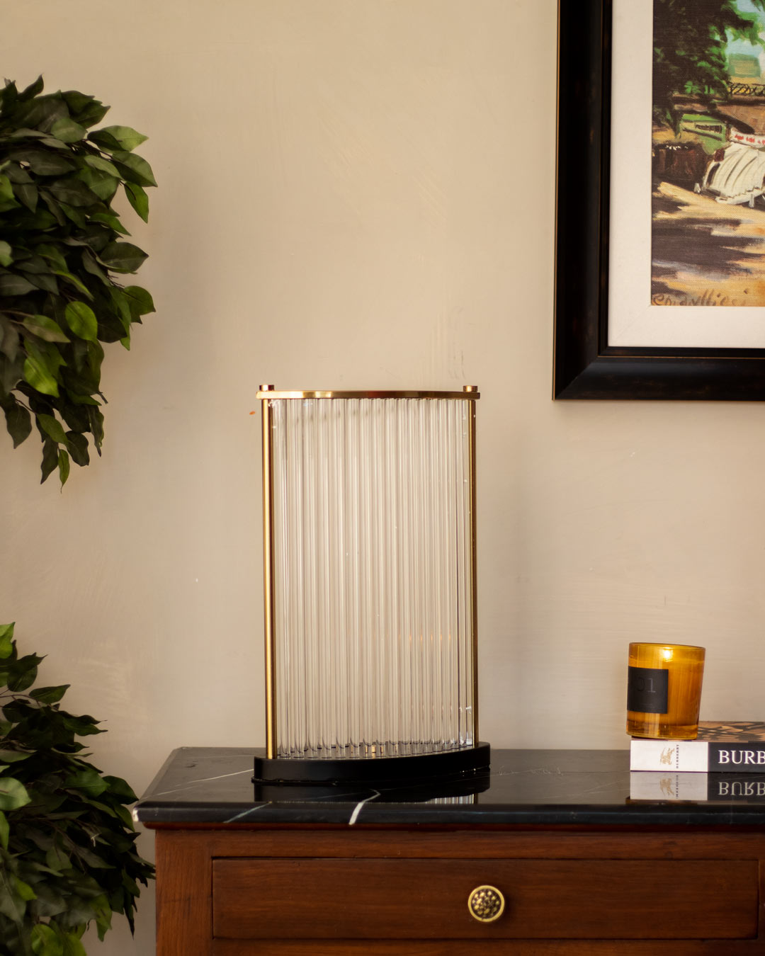 Golden Border With Glass Rod Candle Holder - Large - The Decor Kart 