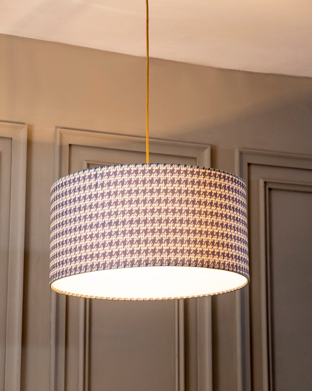 Blue Houndstooth Drum Shade Pendant Light 