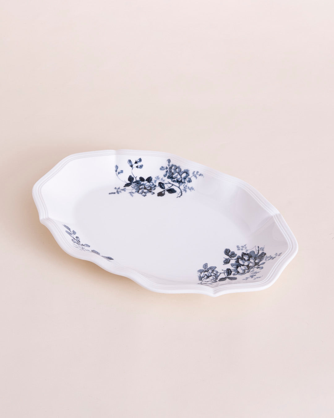 Blue Floral Scalloped Edge Platter 