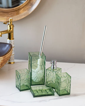 Pack of 5 Modern Glass Bathroom Accessories Set - Green - The Decor Kart 