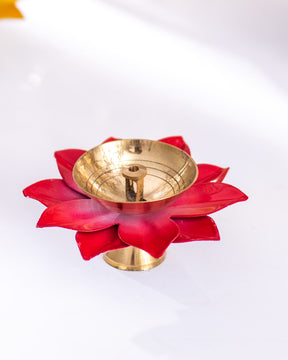 Lighting up the Spirit "Glowing Lotus Diya" - Red