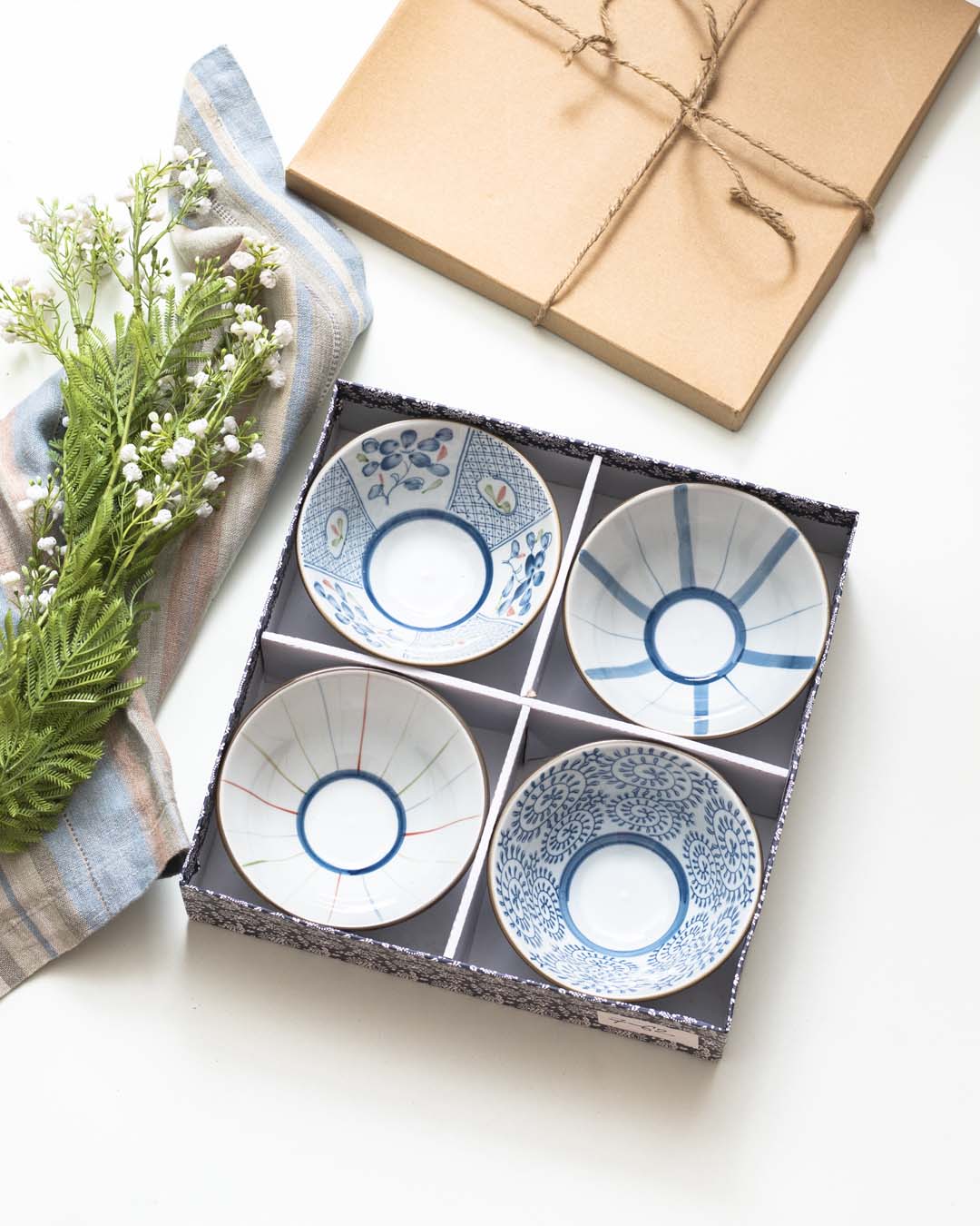 Blossom Stripe Katoris - Set of 4 - The Decor Kart 