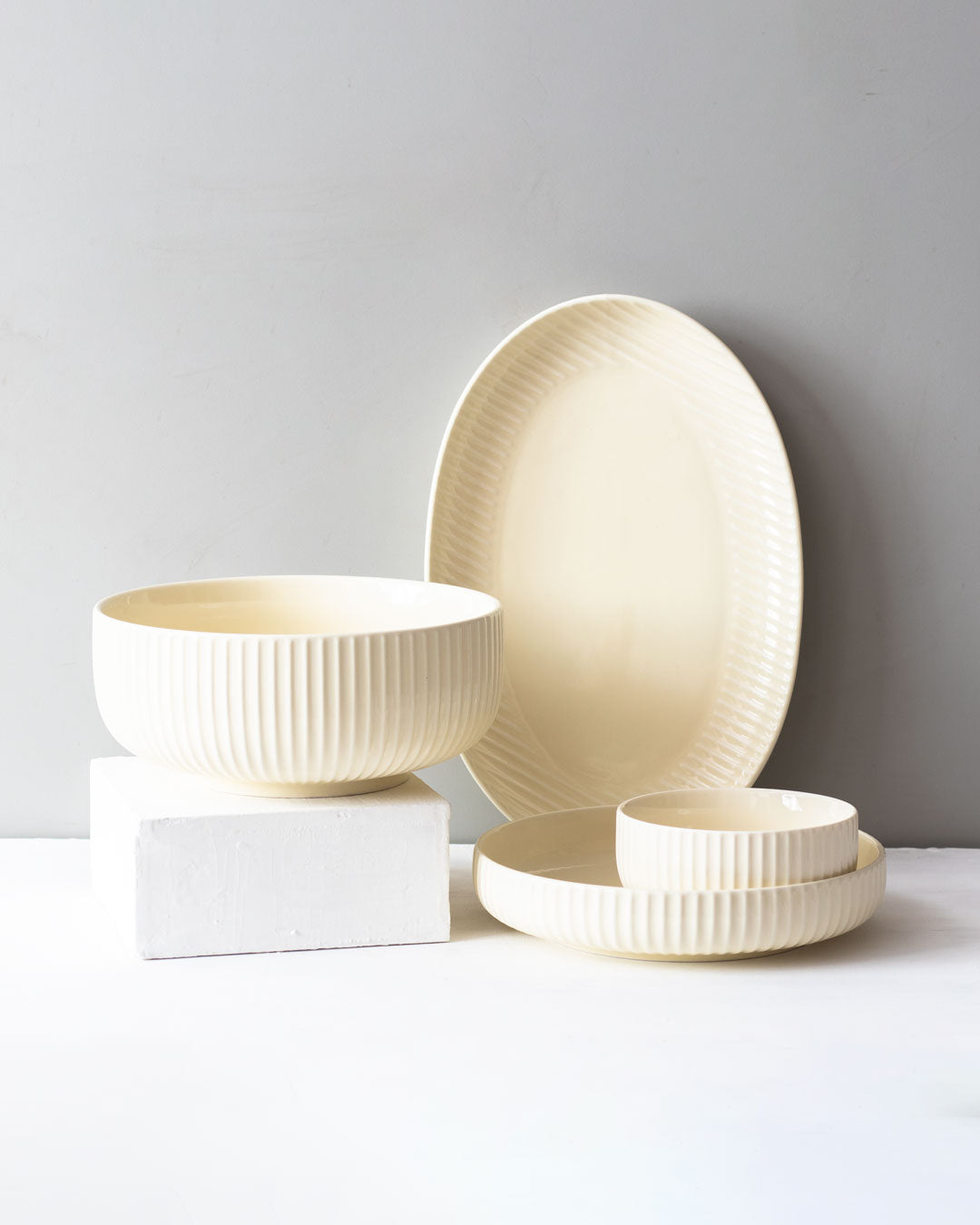 Glossy Straight Grain Platter - Custard Yellow - The Decor Kart