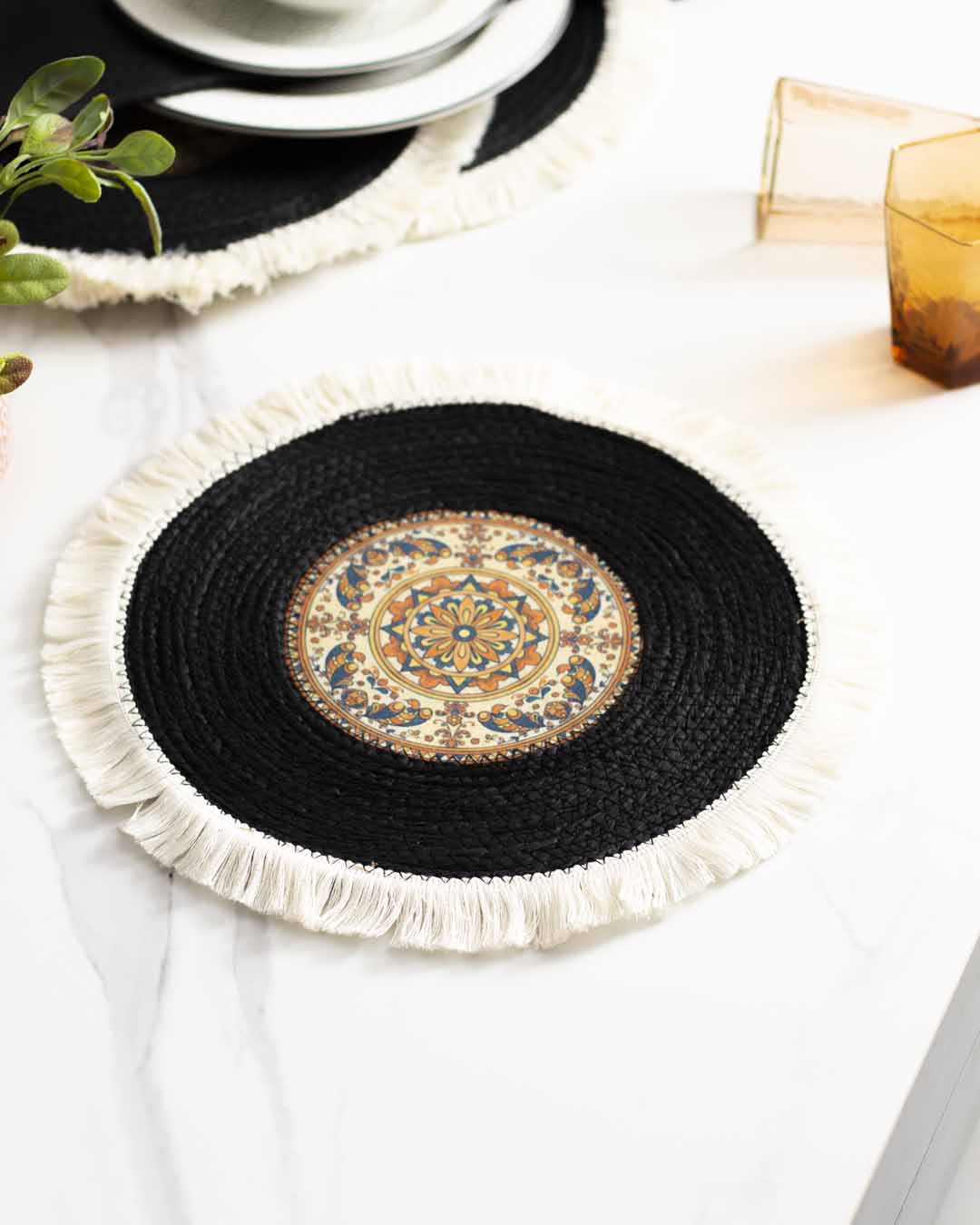 Bohemian Mandala Placemat - Black - The Decor Kart 