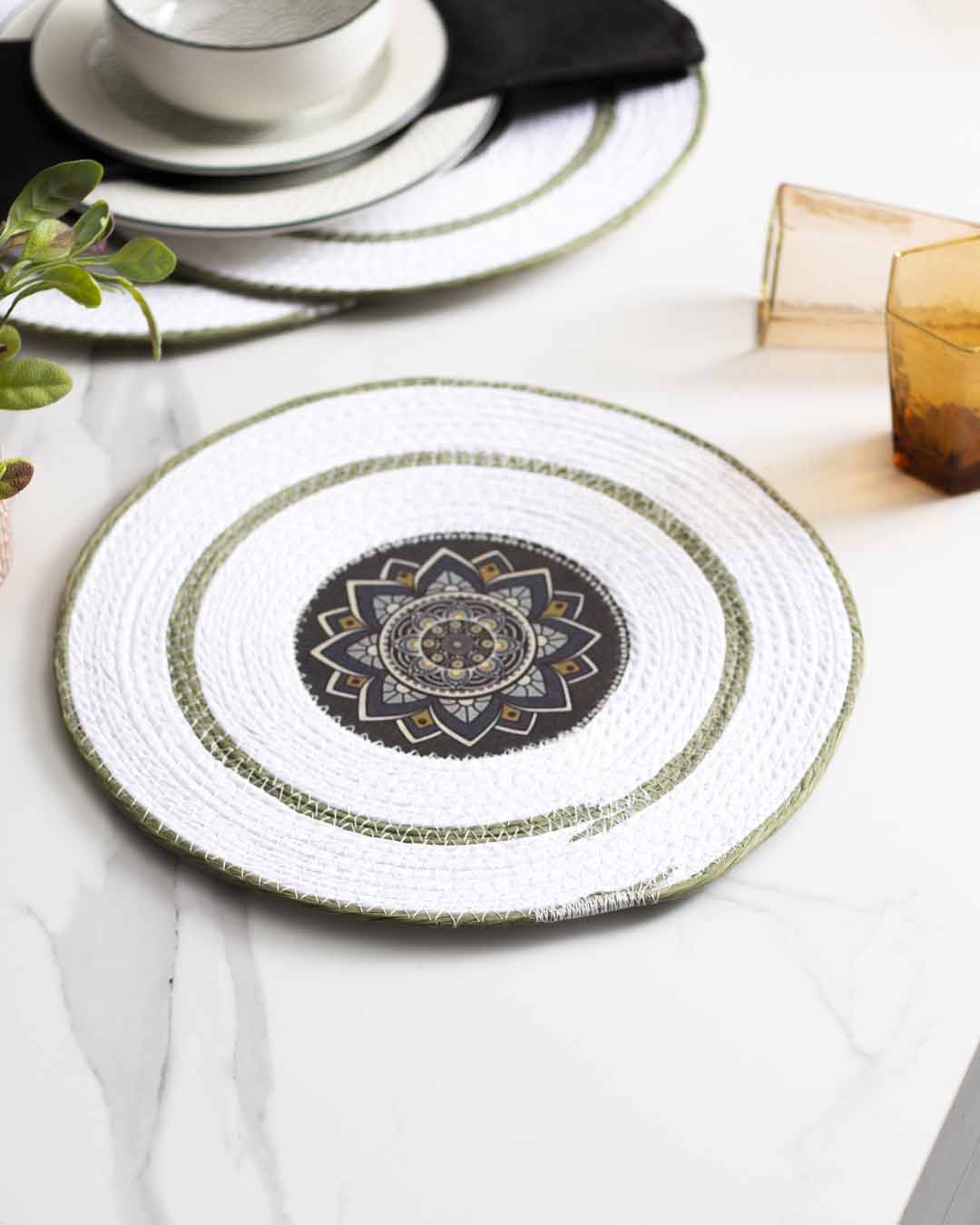 Bohemian Mandala Placemat - White Green - The Decor Kart