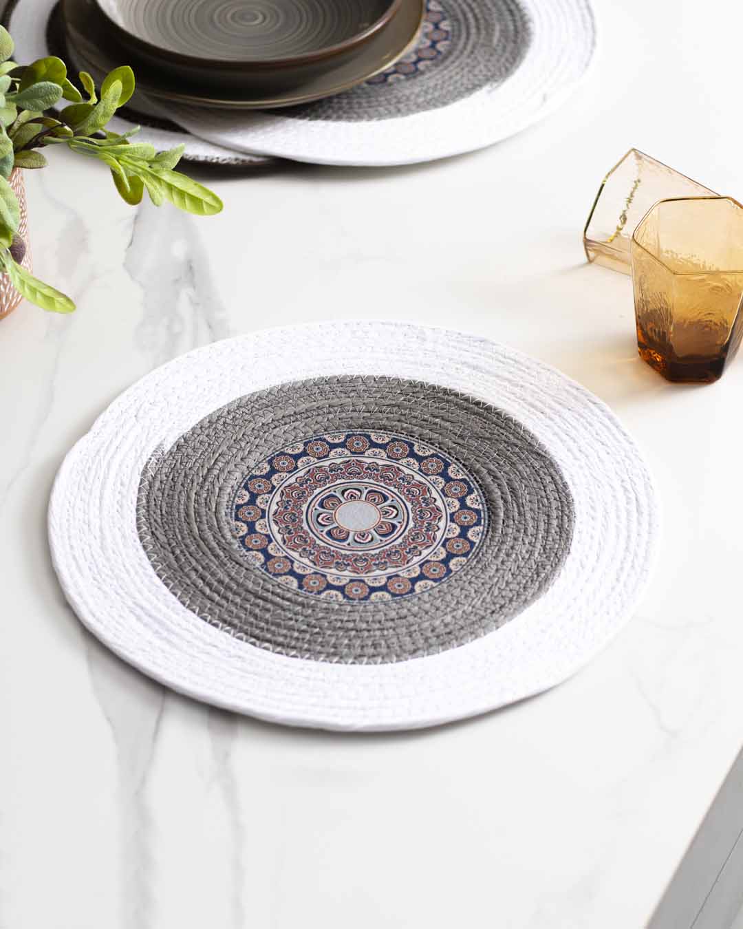 Bohemian Mandala Placemat - White Grey - The Decor Kart
