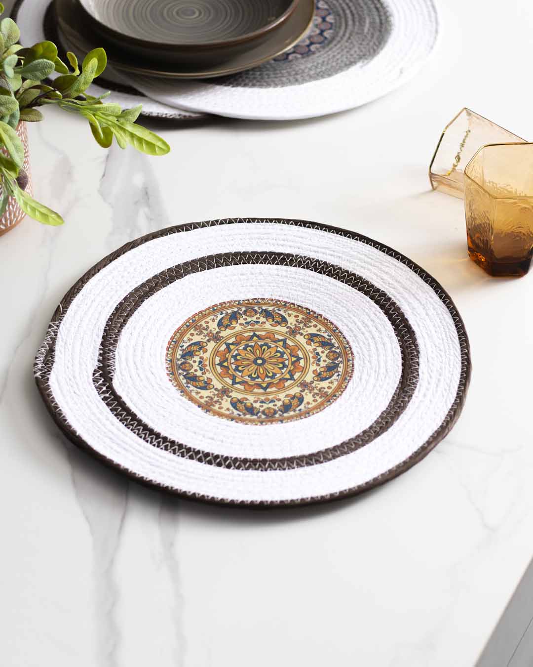 Bohemian Mandala Placemat - White Brown - The Decor Kart 