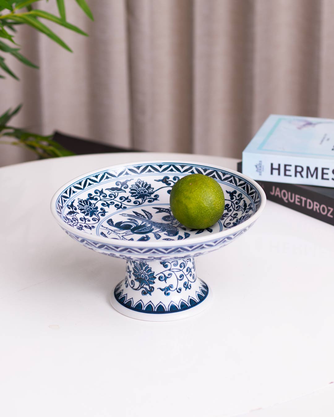 Peony Chinoiserie Blue & White Footed Bowl - Small - The Decor Kart