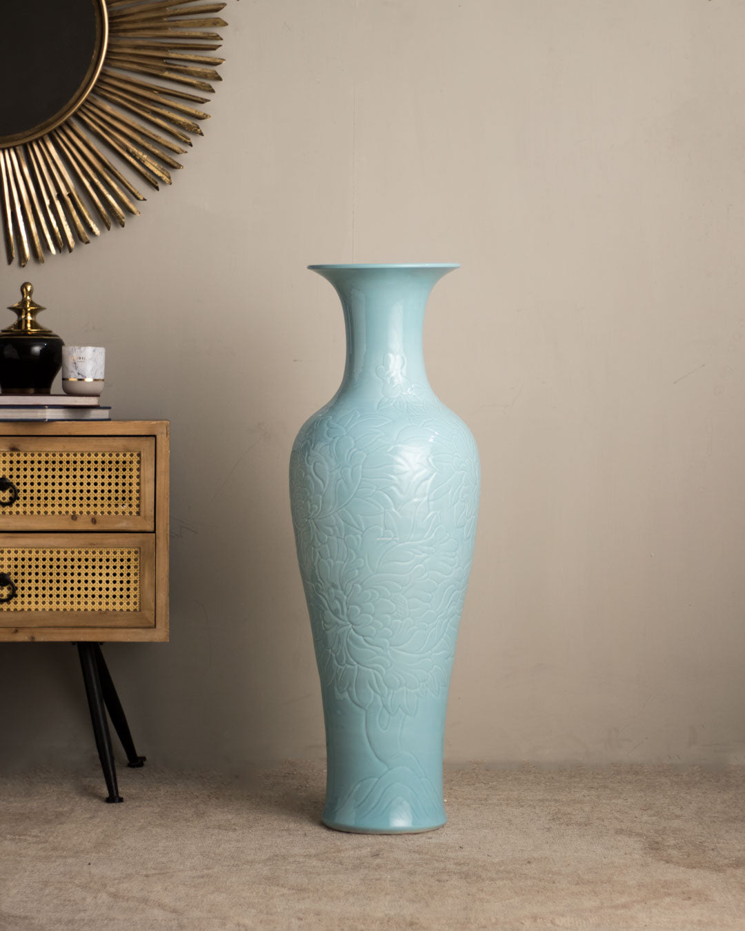Celadon Blue Floor Flower Vase