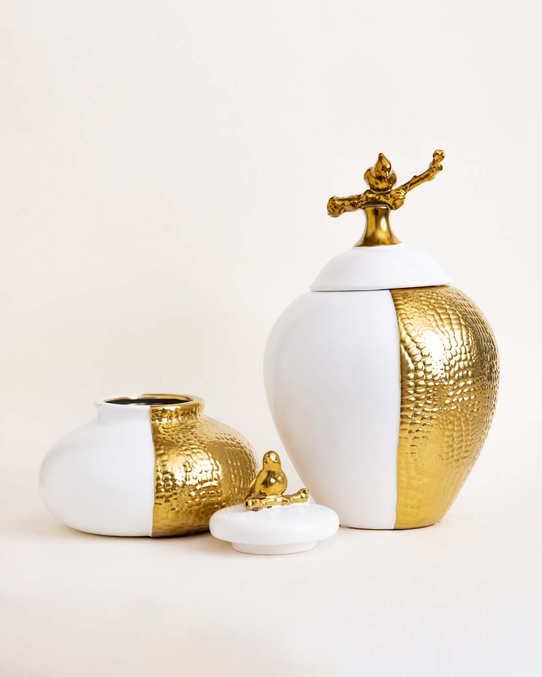 Golden Decorative Bird Harmony Lidded Jar 