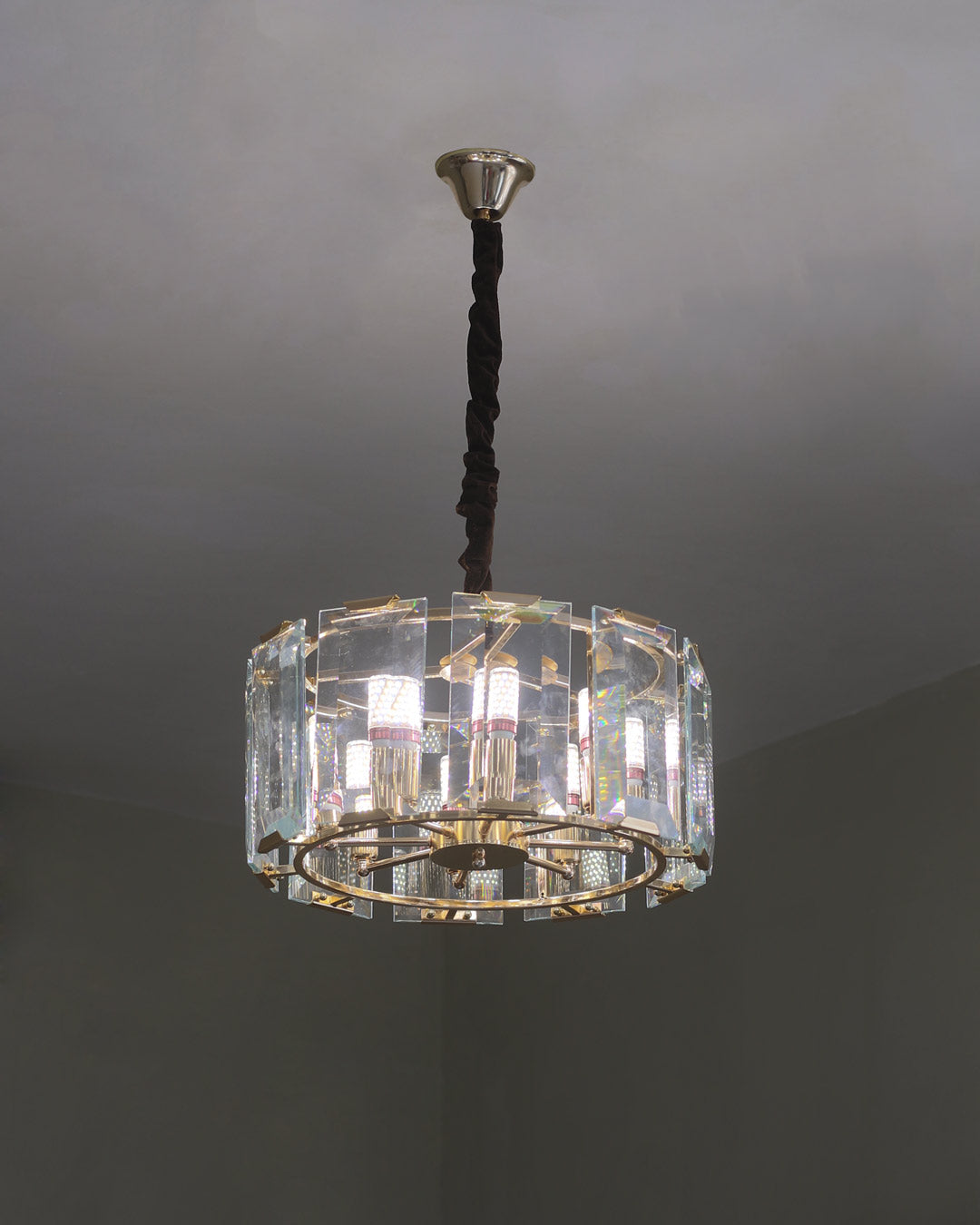Goldeen Metal Crystal Glass Round Chandelier