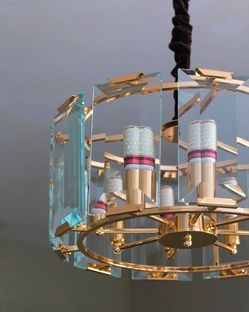 Goldeen Metal Crystal Glass Round Chandelier