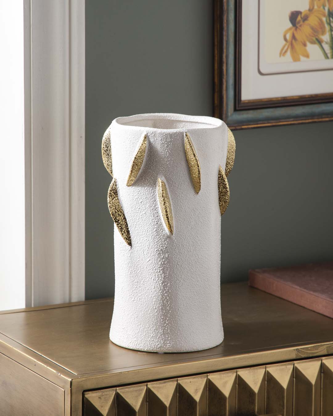 Gold Leaf Cylinder Vase - Large 