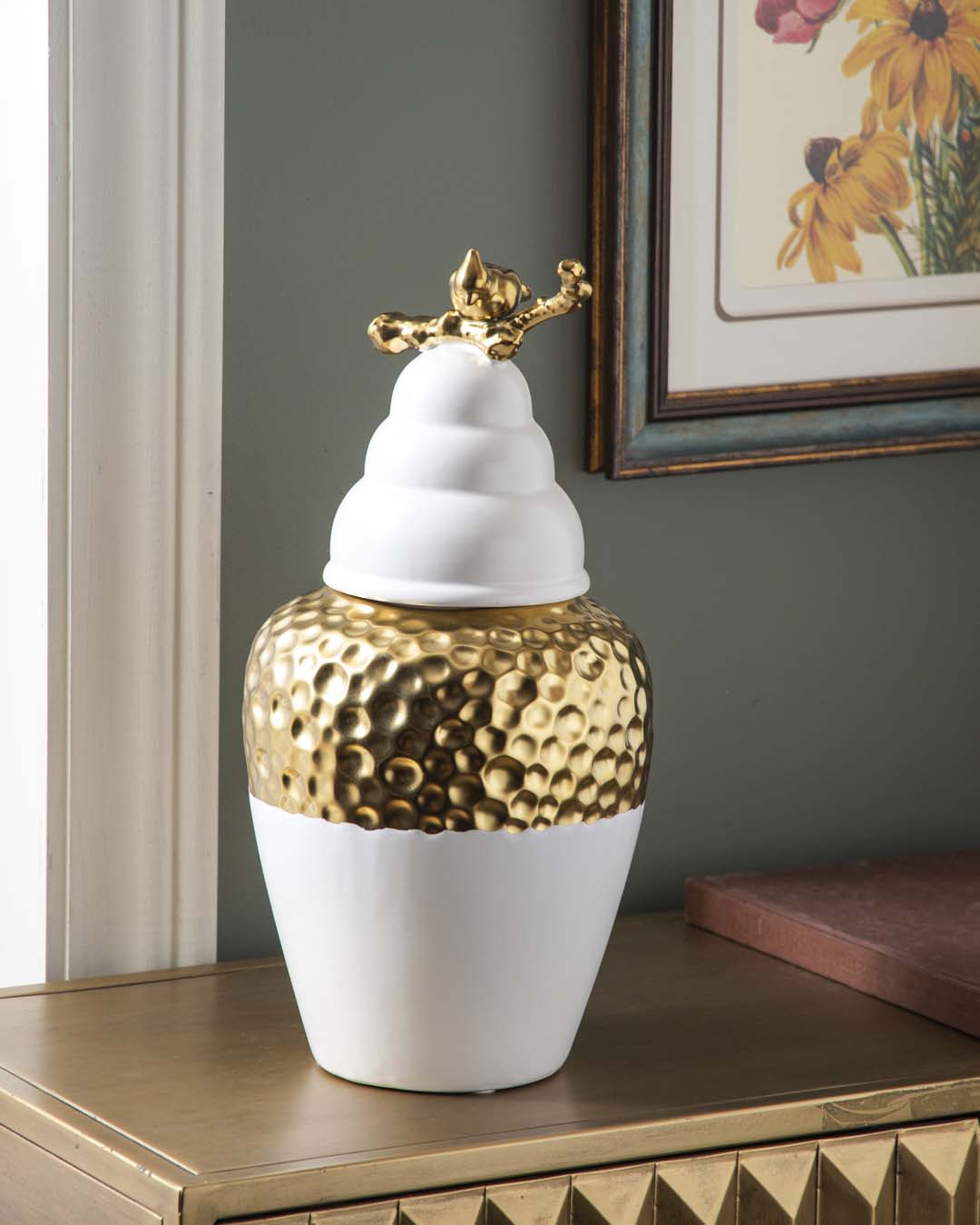 Gold Honeycomb Accent Temple Jar - Small 