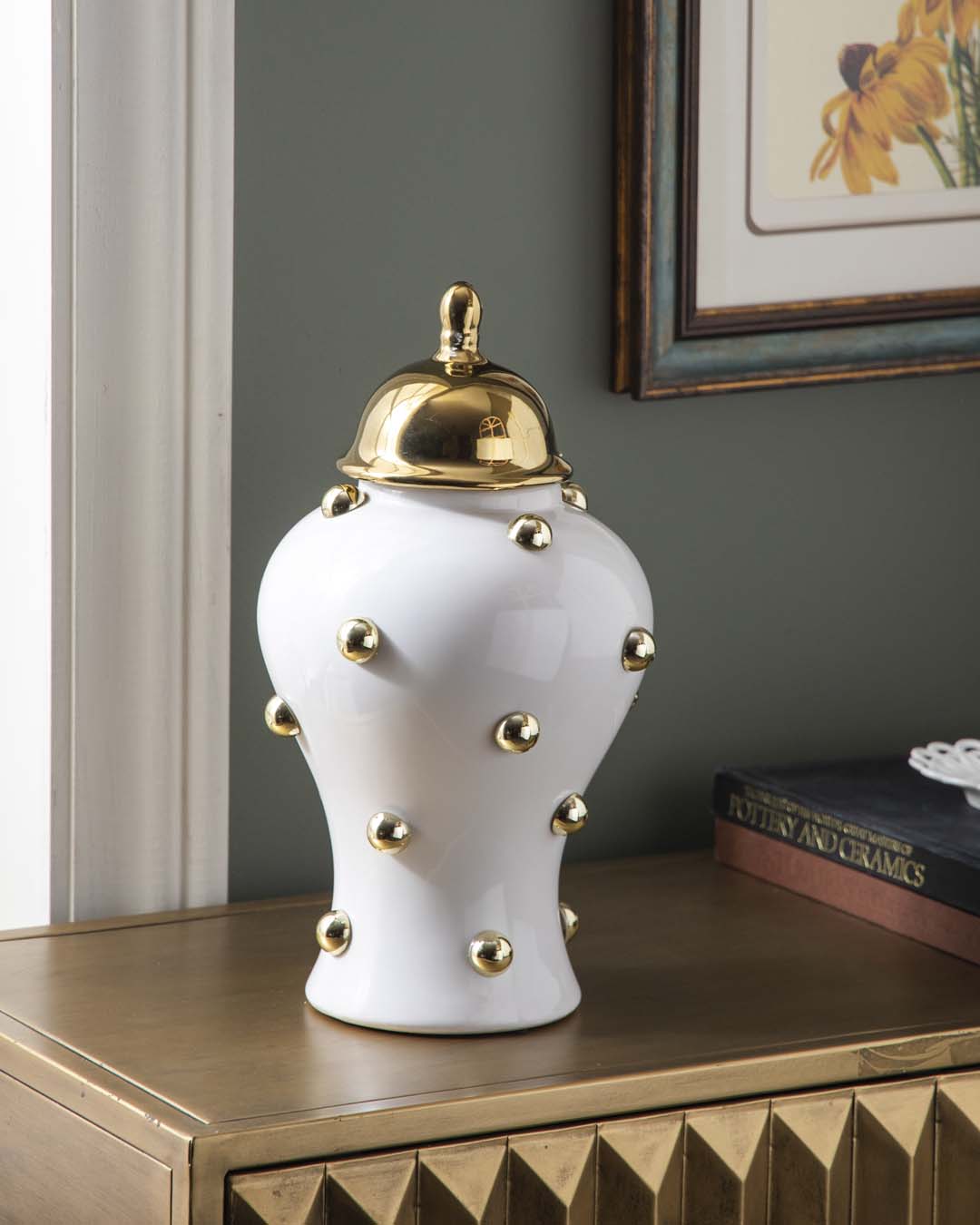 Gold Studded With Dome Lid Temple Jar - Small 