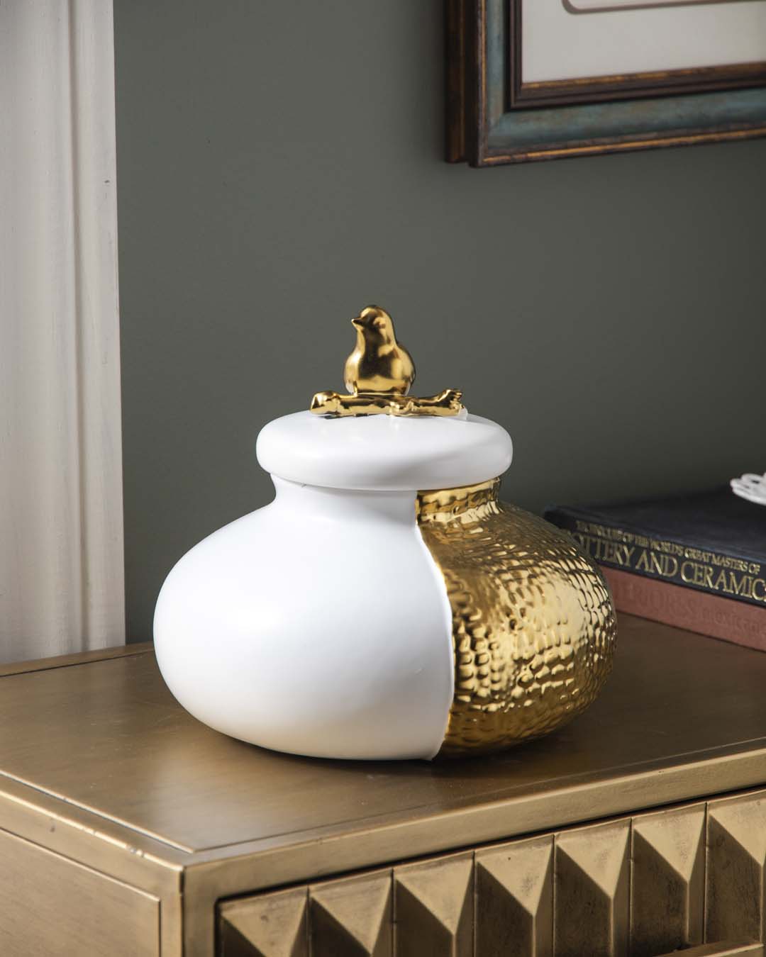 Golden Decorative Bird Harmony Lidded Jar 