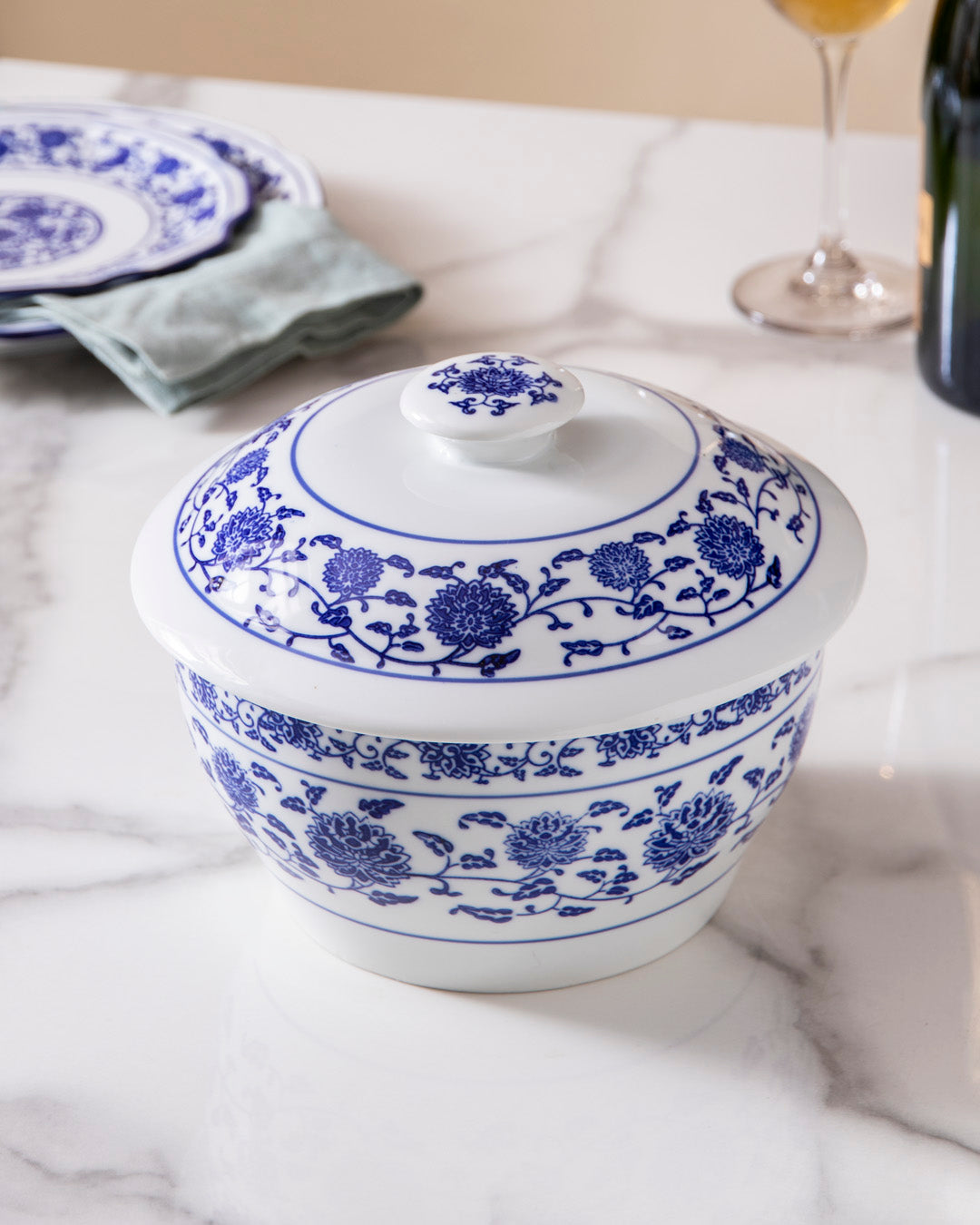 Vintage Blue & White Casserole With Lid 